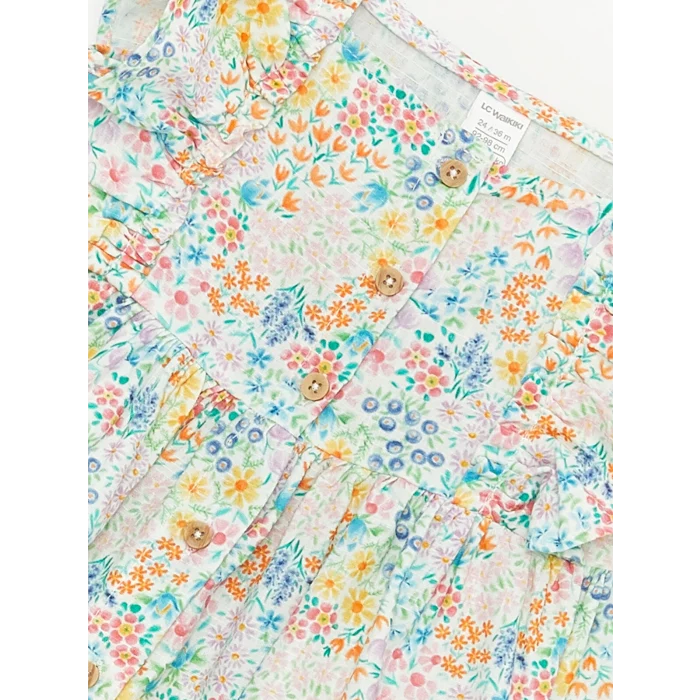 LCW Kids Karişik Kare Yaka Desenli Kız Bebek Elbise