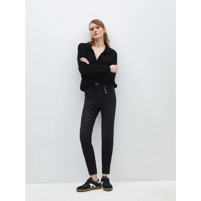 LCW Jeans Siyah Beli Kemerli Jüpiter Süper Skinny Fit Kadın Jean Pantolon