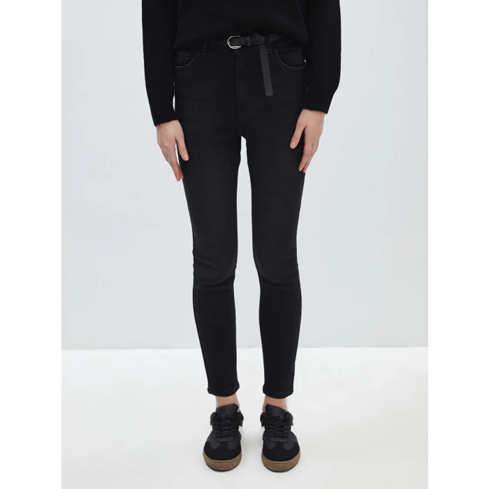 LCW Jeans Siyah Beli Kemerli Jüpiter Süper Skinny Fit Kadın Jean Pantolon