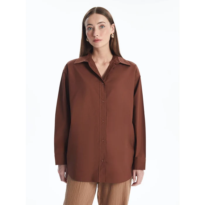 LCWAIKIKI Classic Kahverengi Düz Oversize Kadın Gömlek Tunik