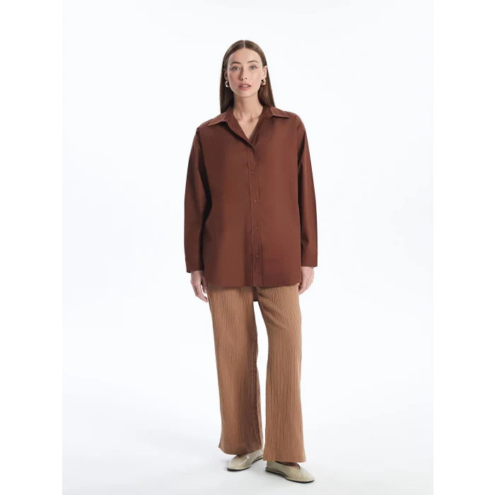 LCWAIKIKI Classic Kahverengi Düz Oversize Kadın Gömlek Tunik