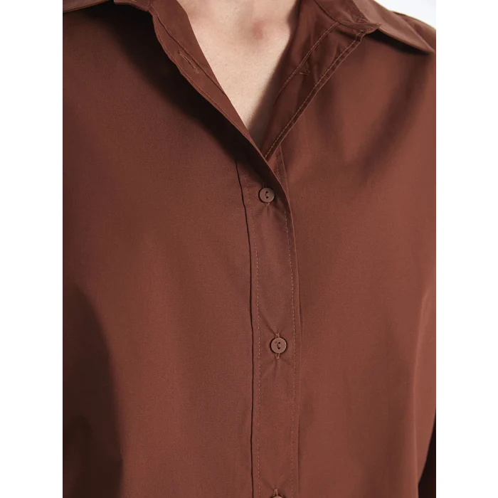 LCWAIKIKI Classic Kahverengi Düz Oversize Kadın Gömlek Tunik