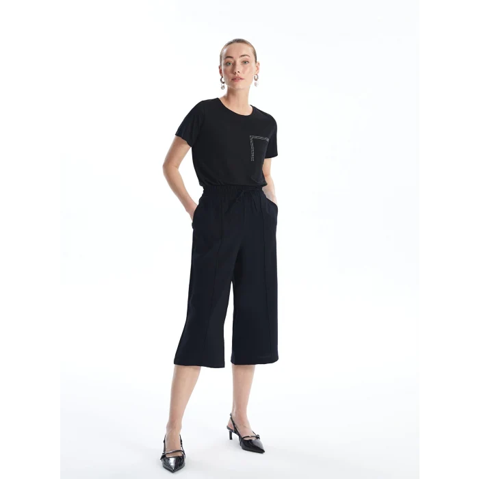 LCWAIKIKI Classic Siyah Beli Lastikli Rahat Kalıp Kadın Kapri