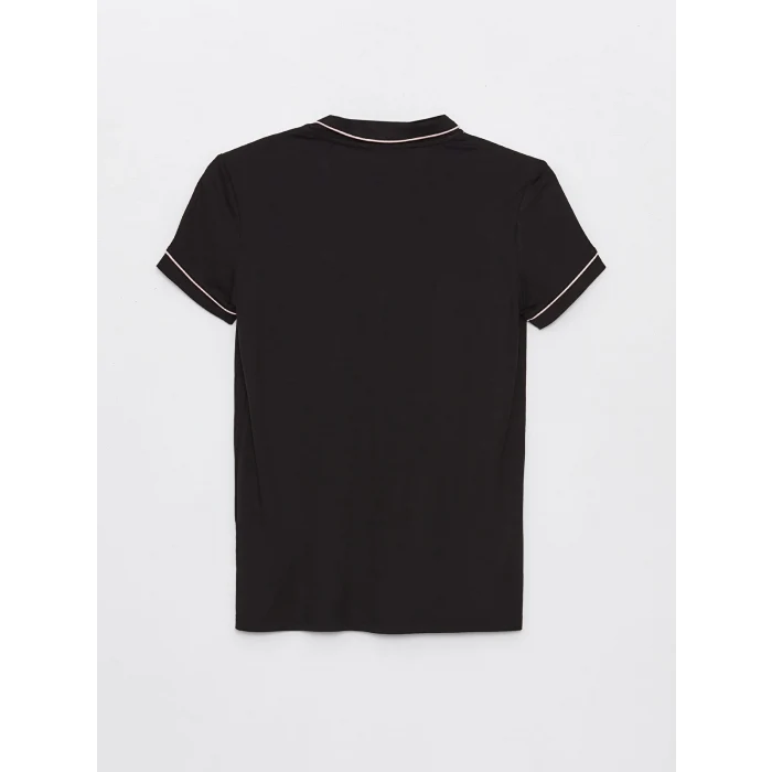 LCW DREAM Siyah Gömlek Yaka Düz Kısa Kollu Kadın Şortlu Pijama Takımı