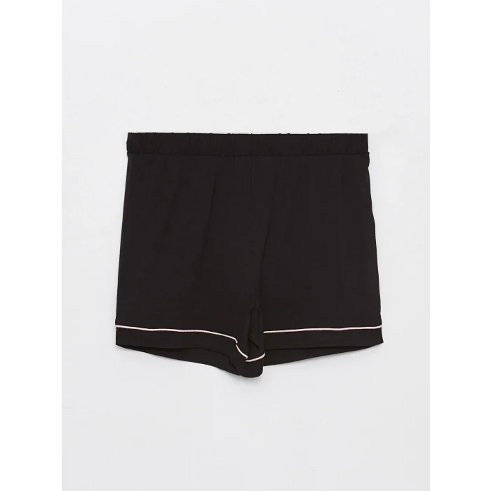 LCW DREAM Siyah Gömlek Yaka Düz Kısa Kollu Kadın Şortlu Pijama Takımı