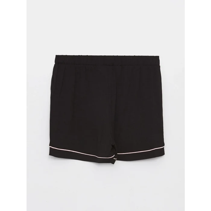 LCW DREAM Siyah Gömlek Yaka Düz Kısa Kollu Kadın Şortlu Pijama Takımı