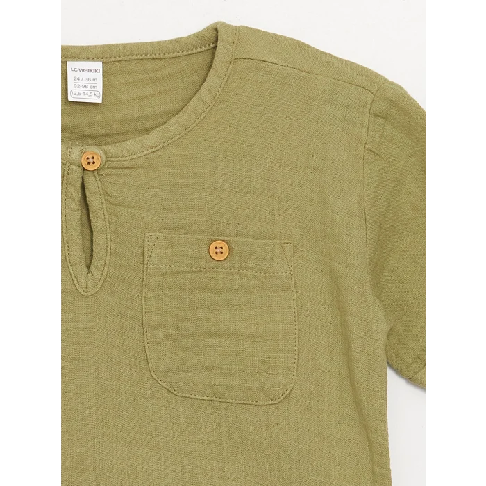 LCW Kids Yeşil Bisiklet Yaka Kısa Kollu Erkek Bebek Tişört ve Pantolon 2li Takım