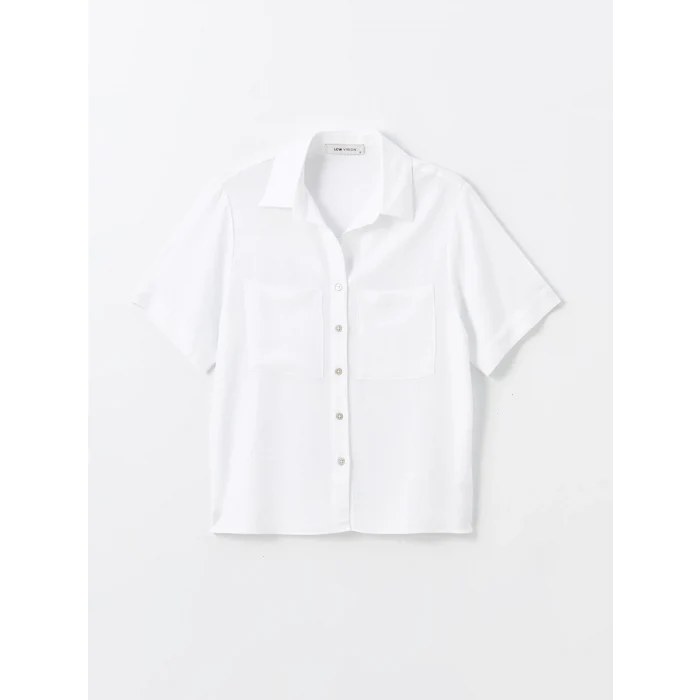 LCW Vision Beyaz Düz Kısa Kollu Keten Karışımlı Kadın Gömlek
