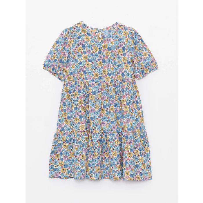 LCW Kids Pembe Bisiklet Yaka Çiçekli Kız Çocuk Elbise