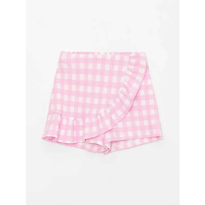 LCW Kids Pembe Beli Lastikli Ekose Kız Çocuk Şort Etek