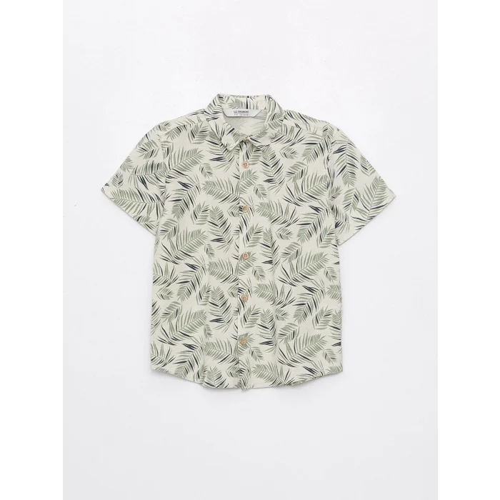LCW Kids Yeşil Desenli Keten Karışımlı Erkek Çocuk Gömlek