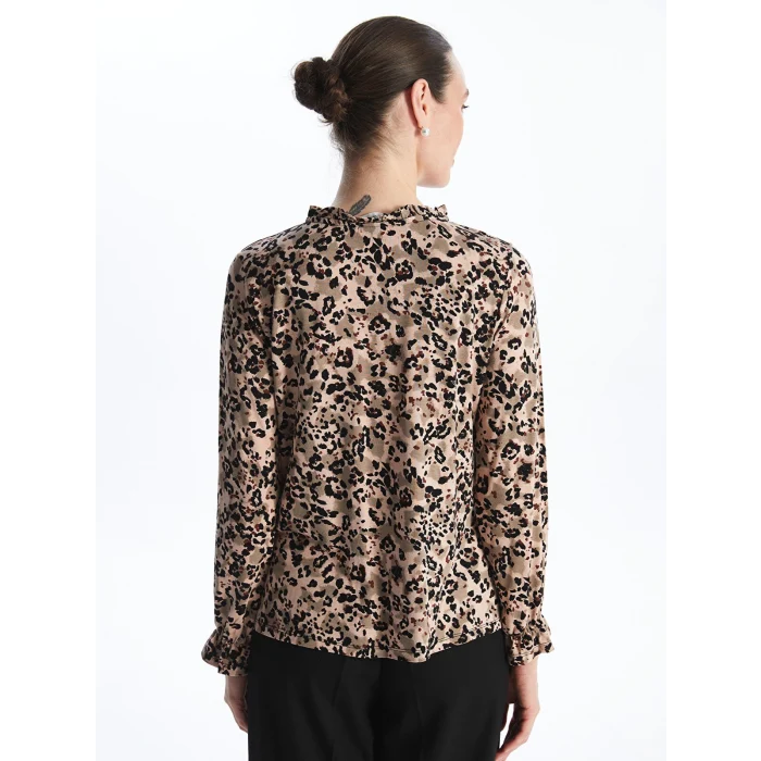 LCW Grace Kahverengi Bağlamalı Yaka Desenli Uzun Kollu Kadın Bluz