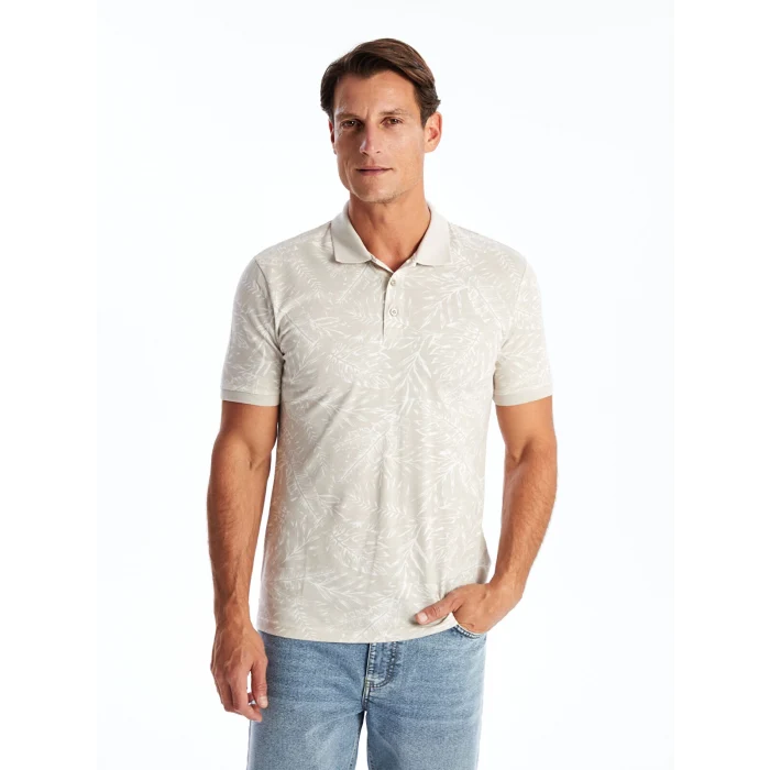 SOUTHBLUE Bej Polo Yaka Kısa Kollu Desenli Erkek Tişört