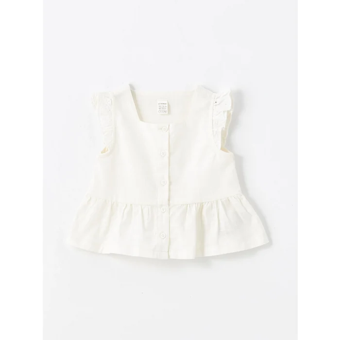 LCW Kids Ekru Kare Yaka Kolsuz Kız Bebek Gömlek