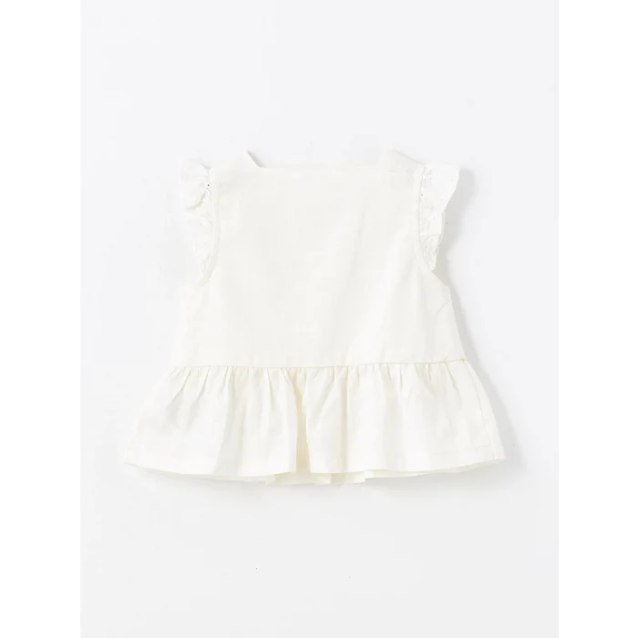 LCW Kids Ekru Kare Yaka Kolsuz Kız Bebek Gömlek