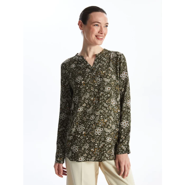 LCW Grace Haki Kaçık Yaka Çiçekli Uzun Kollu Kadın Bluz