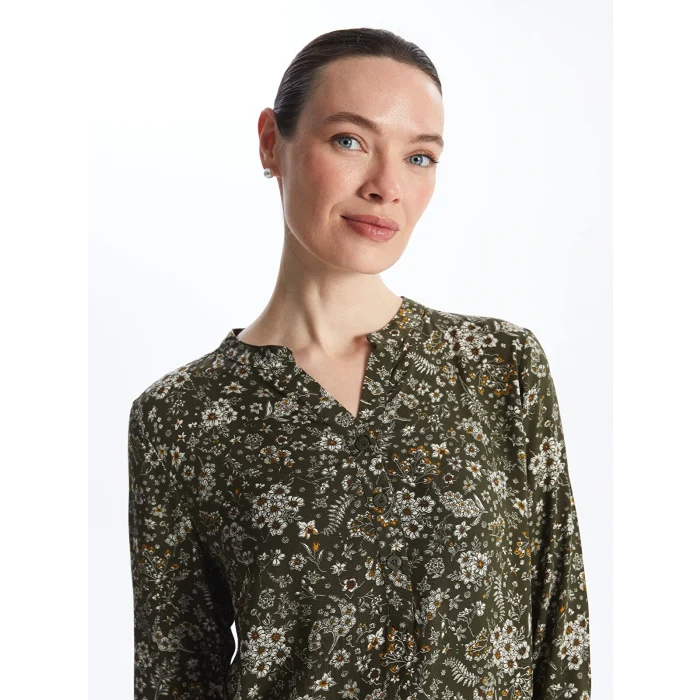 LCW Grace Haki Kaçık Yaka Çiçekli Uzun Kollu Kadın Bluz