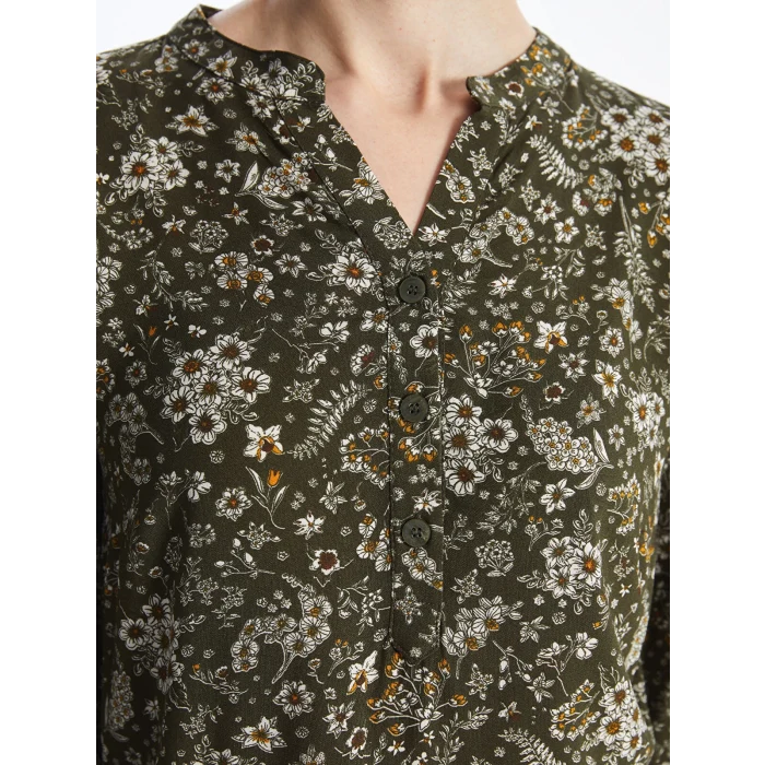 LCW Grace Haki Kaçık Yaka Çiçekli Uzun Kollu Kadın Bluz