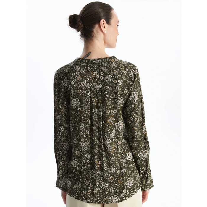 LCW Grace Haki Kaçık Yaka Çiçekli Uzun Kollu Kadın Bluz