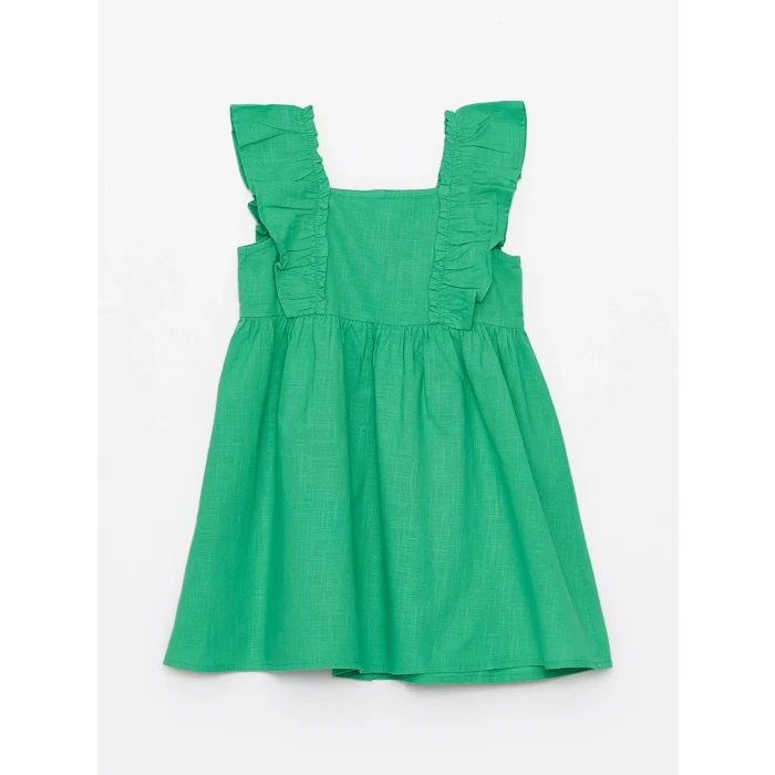 LCW Kids Yeşil Kare Yaka Kız Bebek Elbise