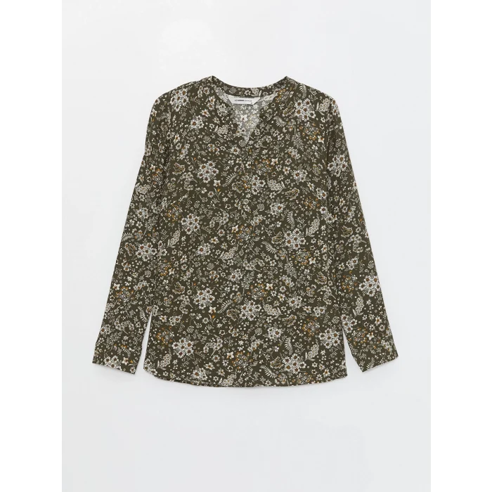 LCW Grace Haki Kaçık Yaka Çiçekli Uzun Kollu Kadın Bluz