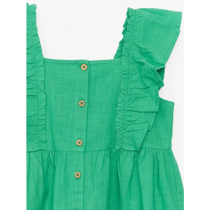 LCW Kids Yeşil Kare Yaka Kız Bebek Elbise