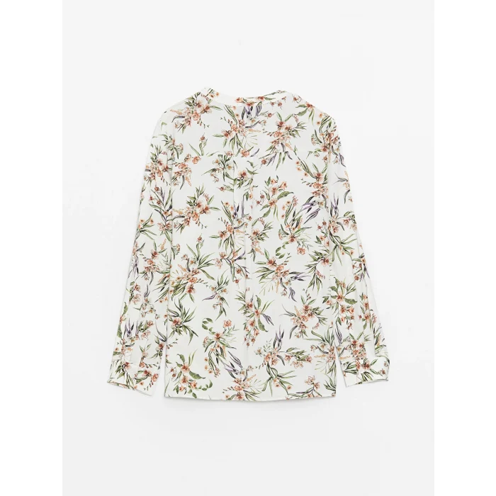 LCW Grace Ekru Kaçık Yaka Çiçekli Uzun Kollu Kadın Bluz