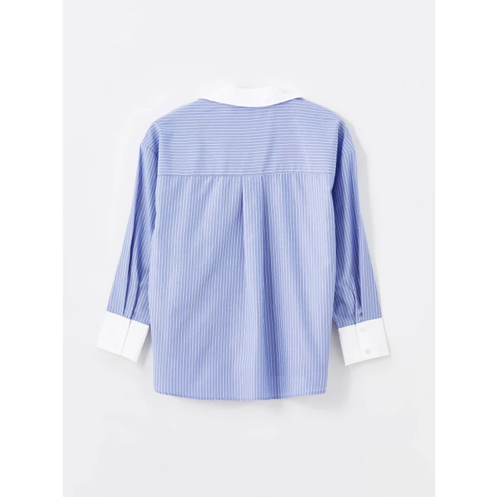 LCW Vision Mavi Çizgili Uzun Kollu Oversize Kadın Gömlek