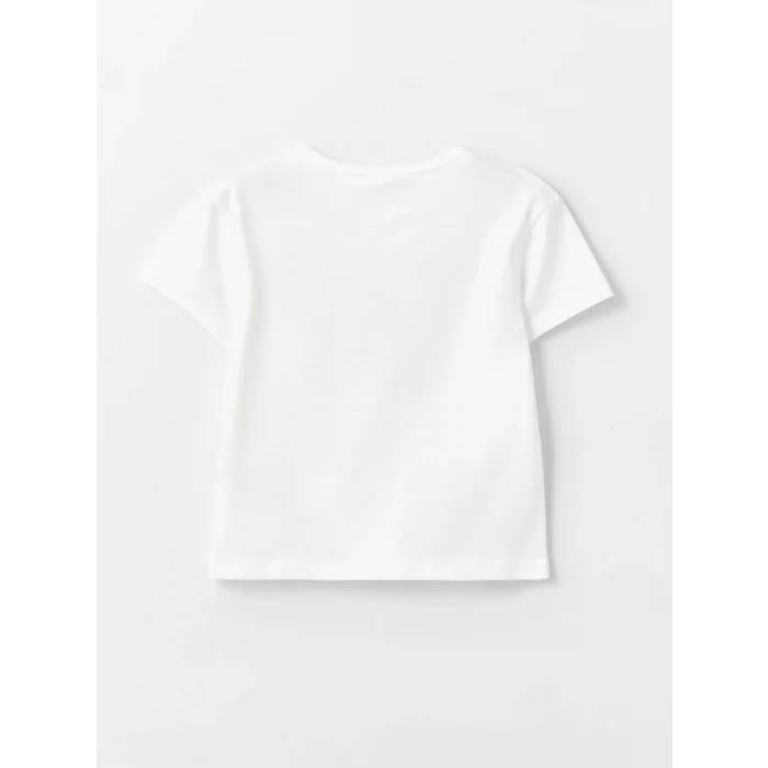 LCW Kids Ekru Bisiklet Yaka Kısa Kollu Baskılı Kız Bebek Tişört ve Tayt 2li Takım