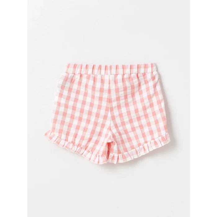 LCW baby Pembe Bisiklet Yaka Kısa Kollu Baskılı Kız Bebek Tişört ve Şort 2li Takım