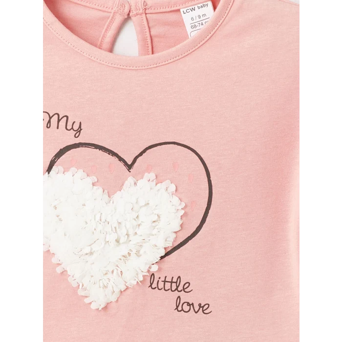 LCW baby Pembe Bisiklet Yaka Kısa Kollu Baskılı Kız Bebek Tişört ve Şort 2li Takım