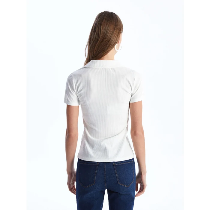 LCWAIKIKI Basic Ekru Polo Yaka Düz Kısa Kollu Kadın Tişört