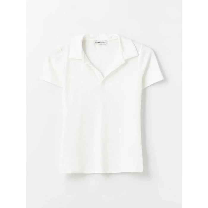 LCWAIKIKI Basic Ekru Polo Yaka Düz Kısa Kollu Kadın Tişört