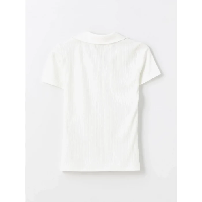 LCWAIKIKI Basic Ekru Polo Yaka Düz Kısa Kollu Kadın Tişört