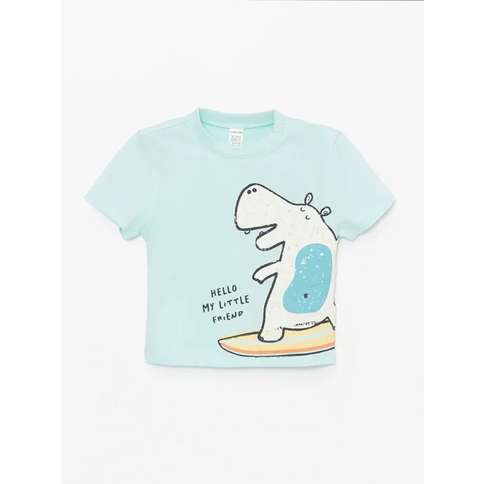 LCW baby Turkuaz Bisiklet Yaka Baskılı Erkek Bebek Tişört ve Şort 2li Takım