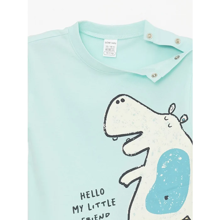 LCW baby Turkuaz Bisiklet Yaka Baskılı Erkek Bebek Tişört ve Şort 2li Takım