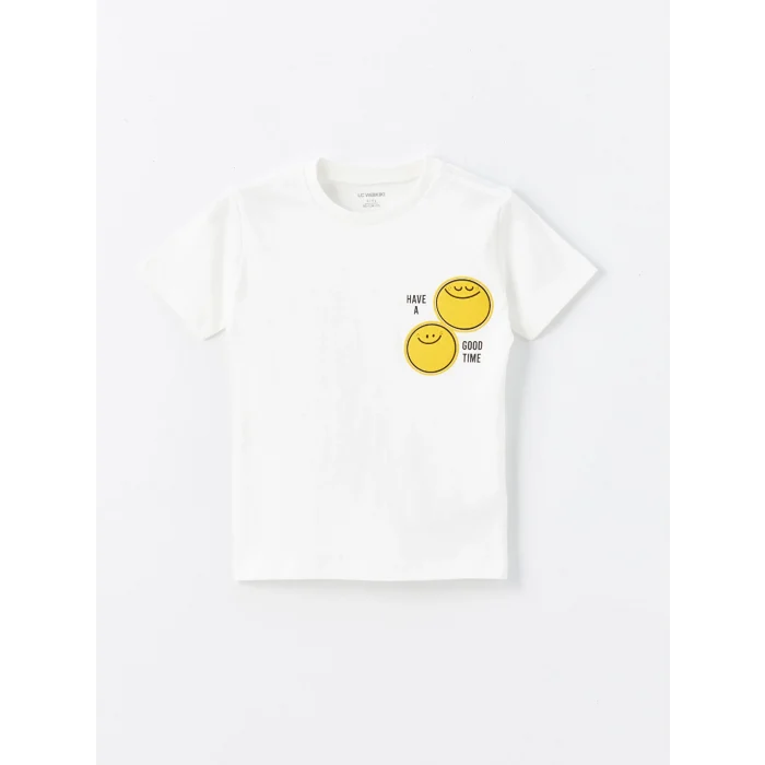 LCW Kids Ekru Bisiklet Yaka Kısa Kollu Baskılı Erkek Bebek Tişört ve Şort 2li Takım