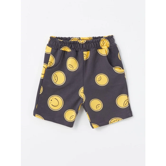 LCW Kids Ekru Bisiklet Yaka Kısa Kollu Baskılı Erkek Bebek Tişört ve Şort 2li Takım