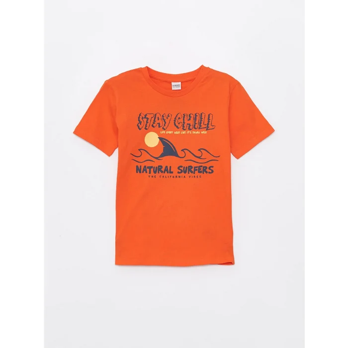 LCW Kids Turuncu Bisiklet Yaka Baskılı Kısa Kollu Erkek Çocuk Tişört 2li