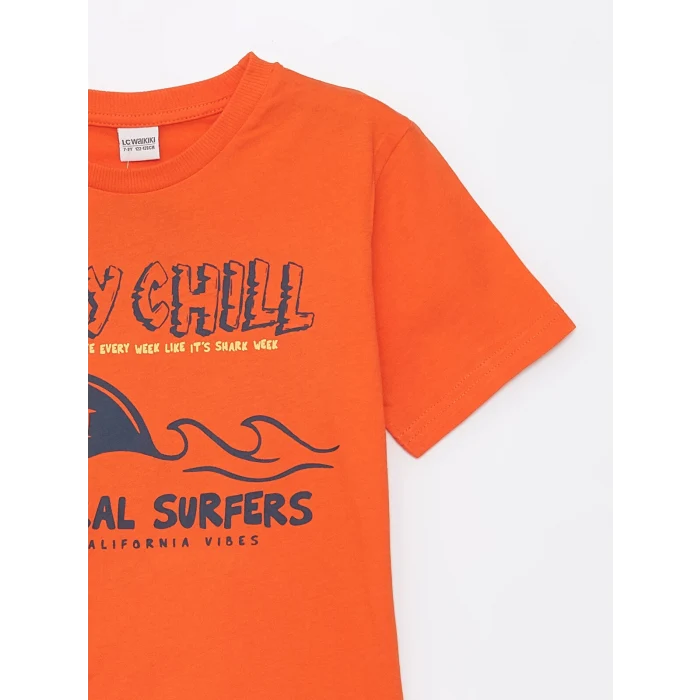 LCW Kids Turuncu Bisiklet Yaka Baskılı Kısa Kollu Erkek Çocuk Tişört 2li