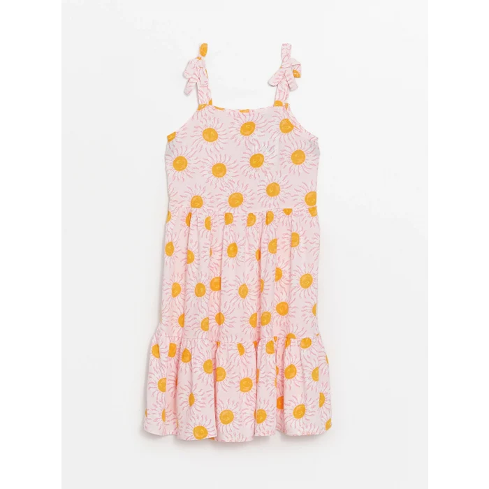 LCW Kids Pembe Kare Yaka Desenli Kız Çocuk Elbise