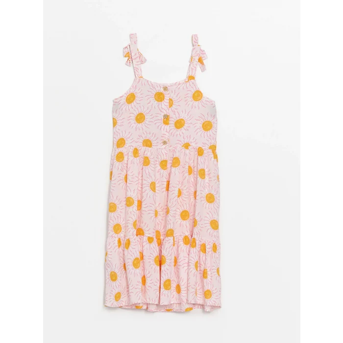 LCW Kids Pembe Kare Yaka Desenli Kız Çocuk Elbise