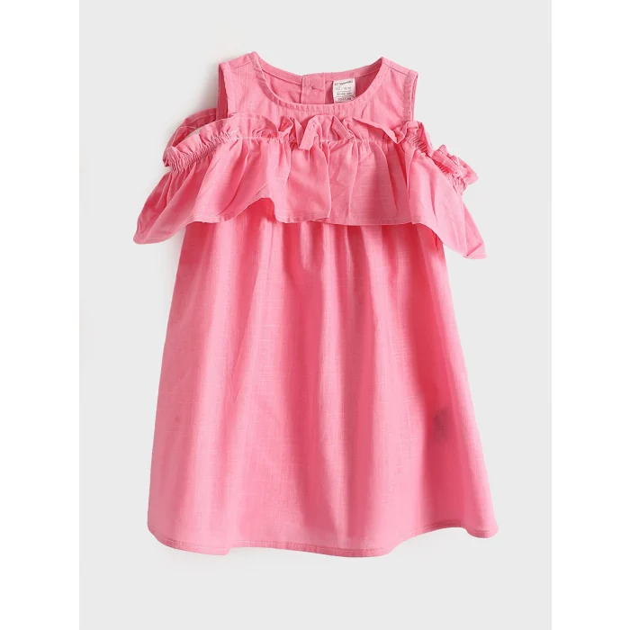 LCW Kids Fuşya Bisiklet Yaka Kız Bebek Elbise