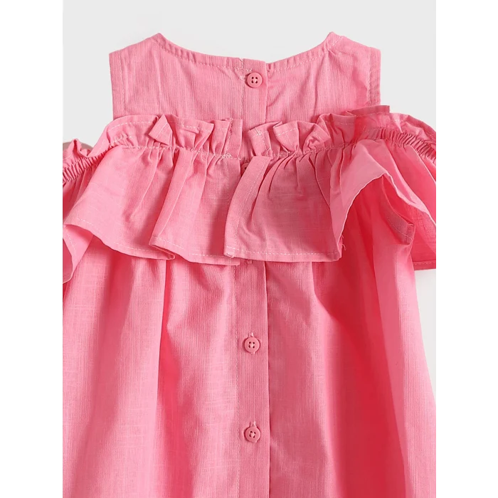 LCW Kids Fuşya Bisiklet Yaka Kız Bebek Elbise