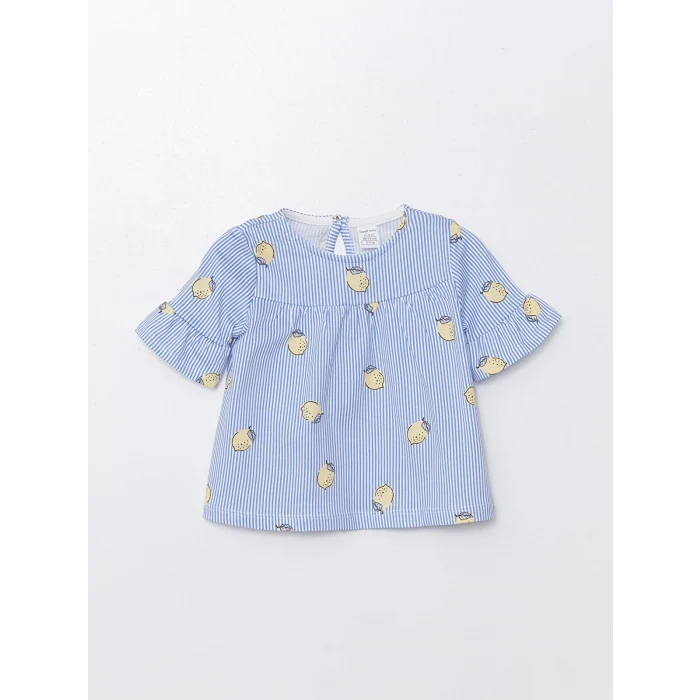 LCW baby Mavi Bisiklet Yaka Çizgili Kız Bebek Bluz ve Tayt 2li Takım