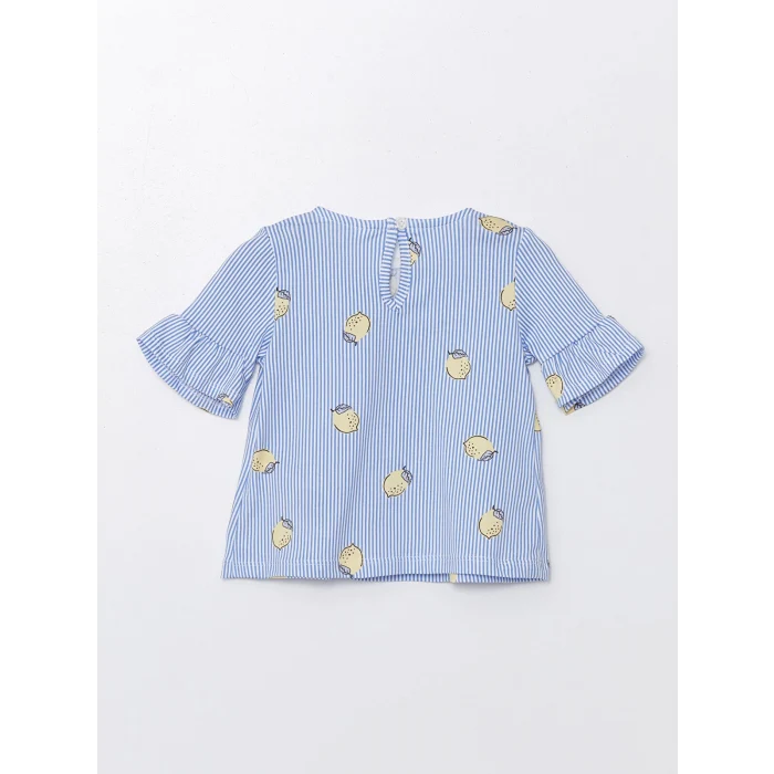 LCW baby Mavi Bisiklet Yaka Çizgili Kız Bebek Bluz ve Tayt 2li Takım