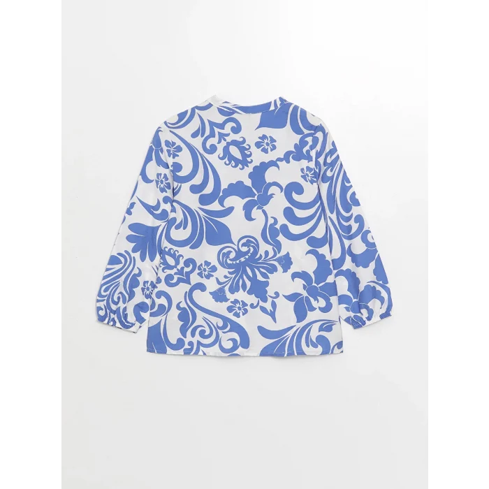 LCWAIKIKI Classic Lacivert Bağlamalı Yaka Çiçekli Uzun Kollu Kadın Bluz