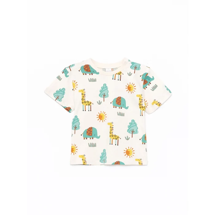 LCW baby Bej Bisiklet Yaka Kısa Kollu Erkek Bebek Tişört ve Pantolon 2li Takım