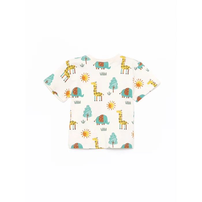 LCW baby Bej Bisiklet Yaka Kısa Kollu Erkek Bebek Tişört ve Pantolon 2li Takım