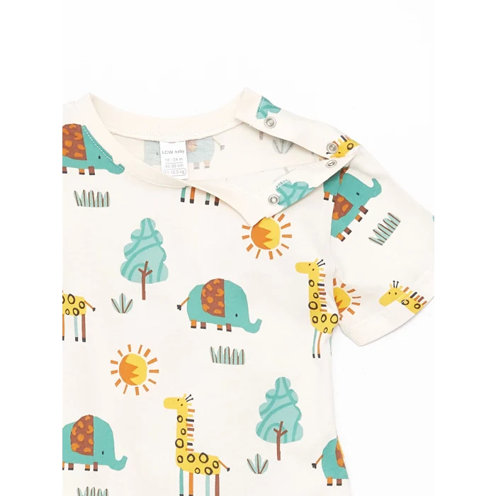 LCW baby Bej Bisiklet Yaka Kısa Kollu Erkek Bebek Tişört ve Pantolon 2li Takım